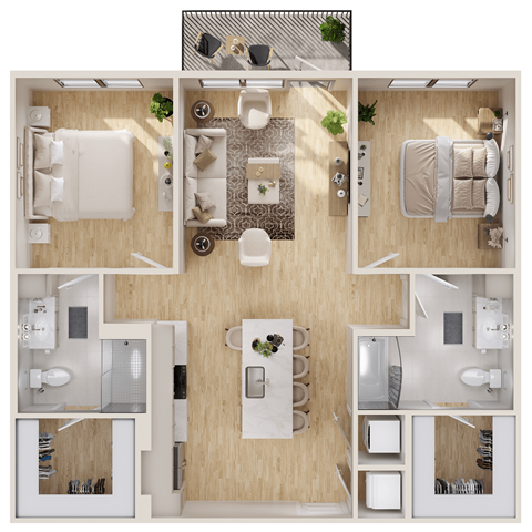 Floor plan for 2 beds, 2 baths, 1085 sqft